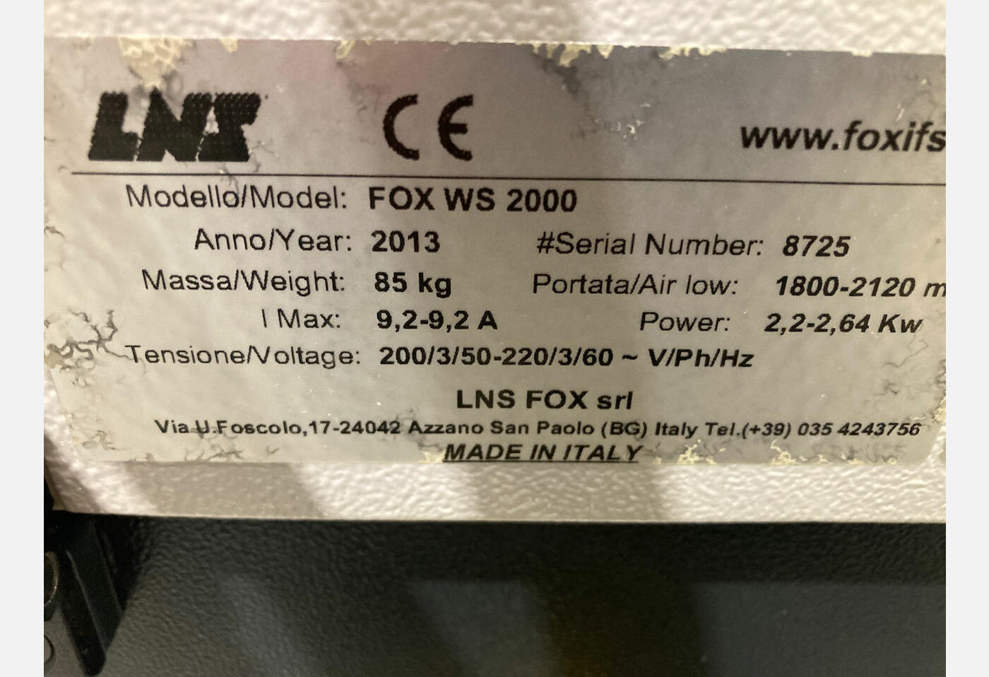 EX806 VACUUM CLEANER LNS FOX WS2000 SMOKE