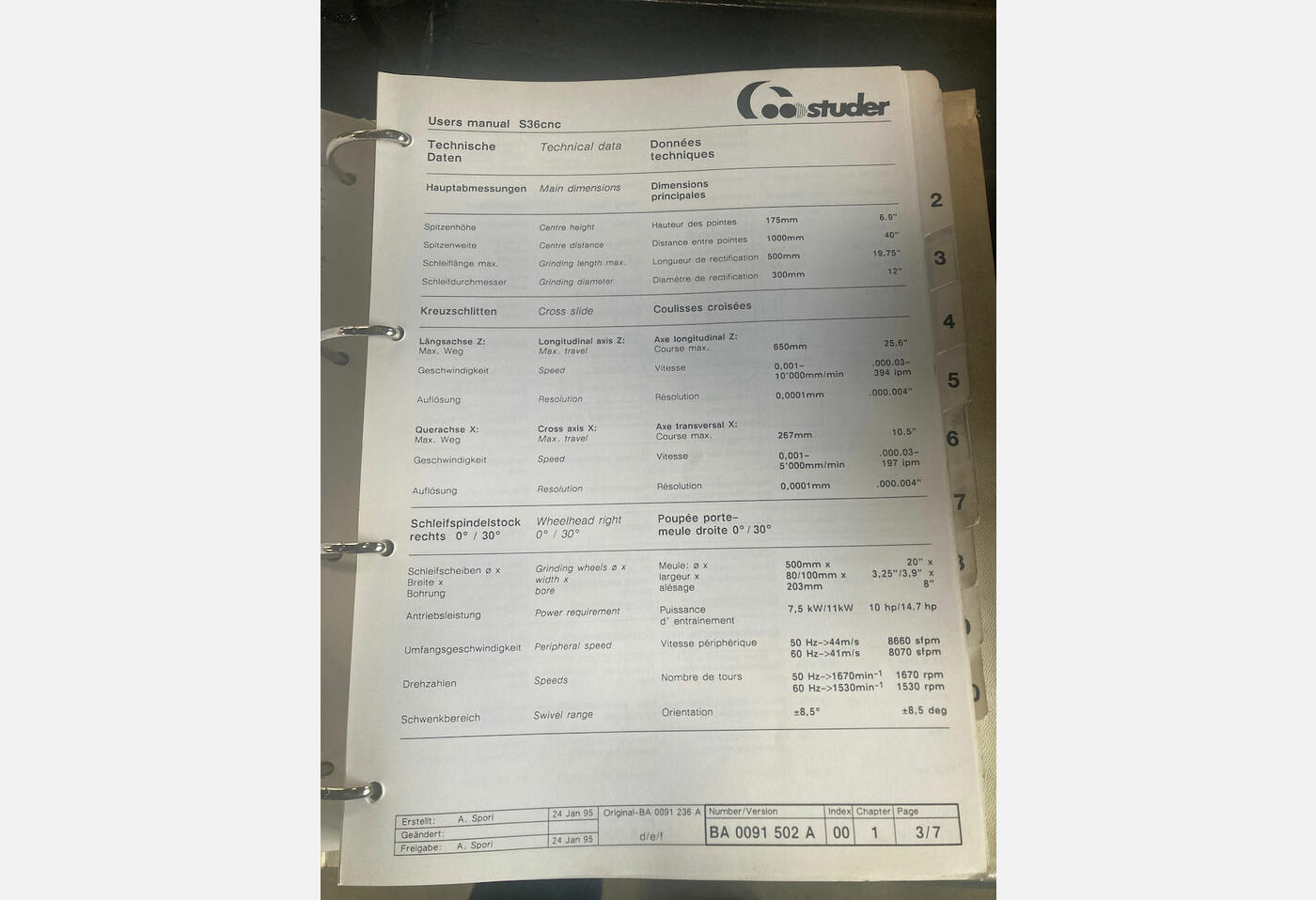 EX839 RECTIFIEUSE CYLINDRIQUE STUDER S36 FAVORIT